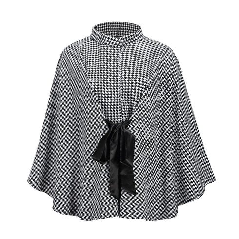 Cappotto pied de poule di lana lace-up mantello