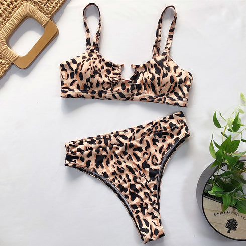 Costume da bagno bikini 2 pezzi con stampa leopardata