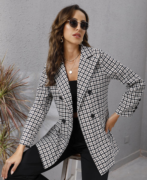 Blazer cappotto monocromatico con risvolto pied de poule
