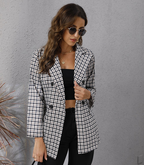 Blazer cappotto monocromatico con risvolto pied de poule